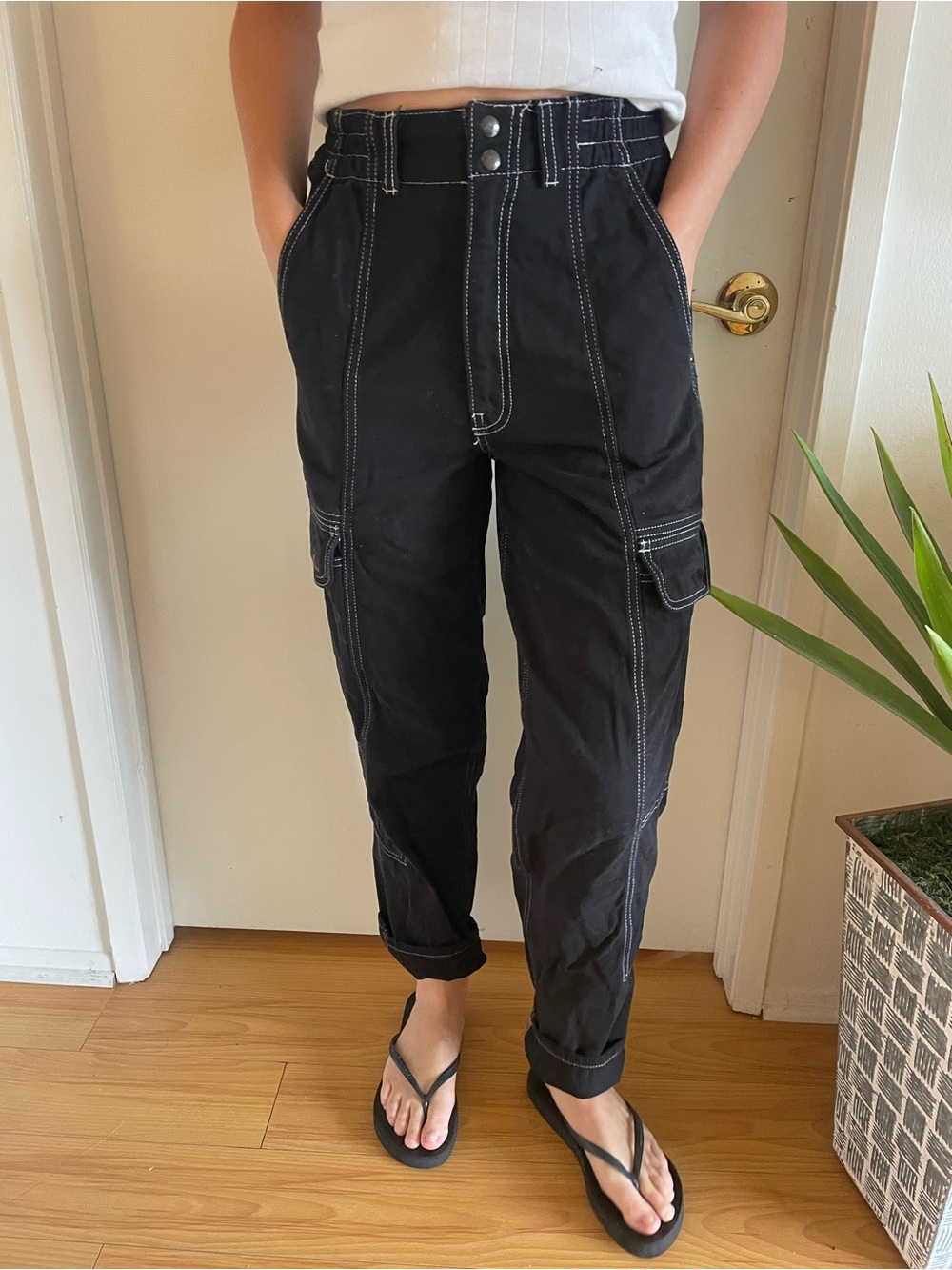 High waisted black relaxed skater cargo pants